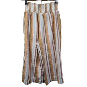 Cloth & Stone Striped Linen Blend Pull On Crop Pant Womens Small